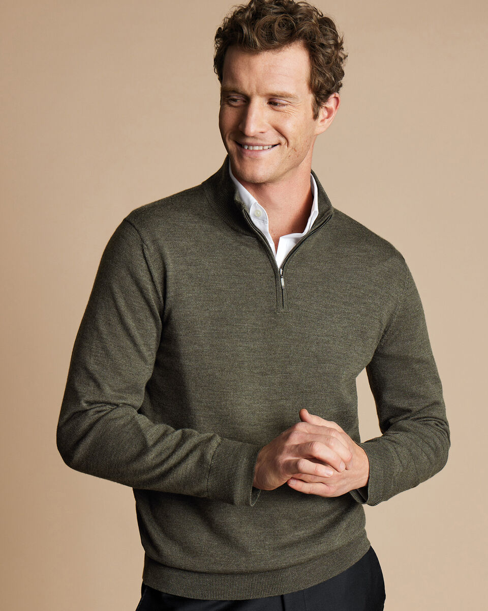 Grey with White Trim Luxury Touch Cotton and Cashmere Quarter Zip Sweater