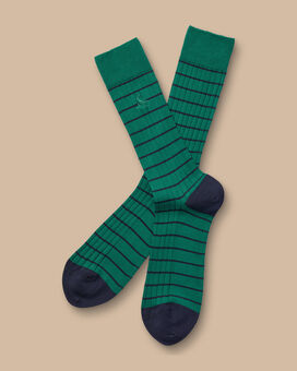 Stripe Cotton Rib Socks - Green & Navy