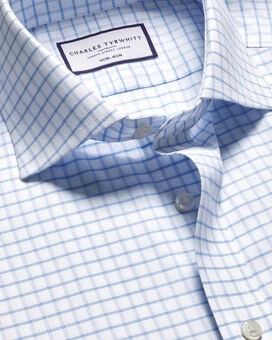 Cutaway Collar Non-Iron Twill Fine Check Shirt - Cornflower Blue