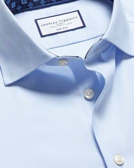 Semi-Spread Collar Non-Iron Twill Medallion Printed Trim Shirt - Sky Blue