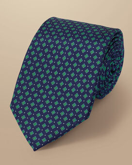 Geo Print Silk Tie - French Blue