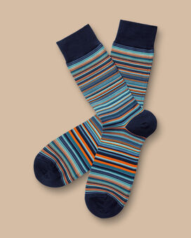 Multi Fine Stripe Socks - Aqua Green & Orange