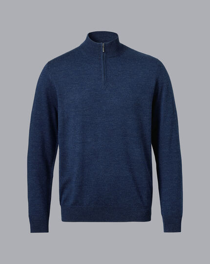 Merino Zip Neck Sweater - Ink Blue | Charles Tyrwhitt