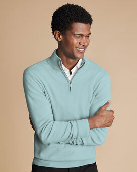 Cashmere Zip Neck Sweater - Aqua Green