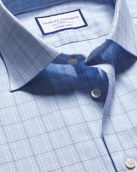 Semi-Spread Egyptian Cotton Prince Of Wales Check Shirt - Sky Blue