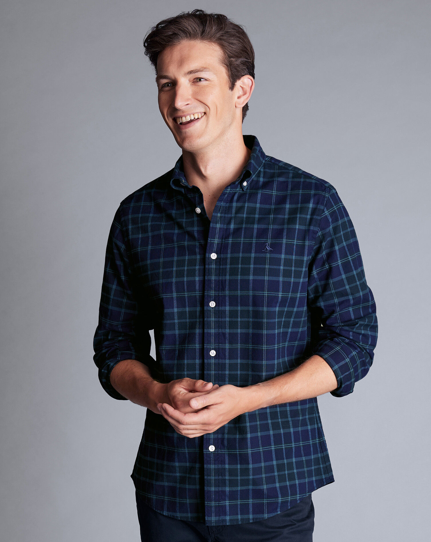 Button-Down Collar Brushed Washed Oxford Check Shirt - Heather