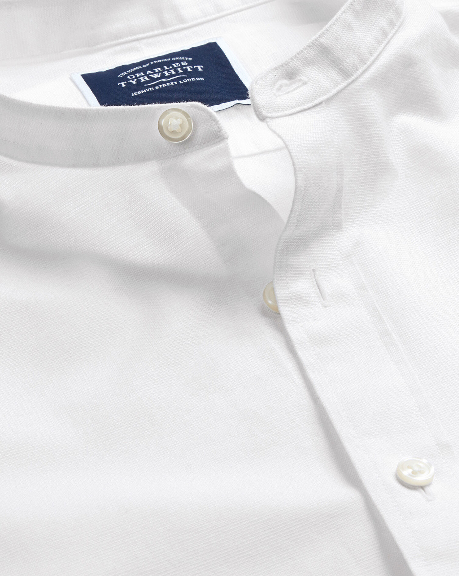Mens Charles Tyrwhitt Slim Fit Cotton Linen Collarless Shirt - White