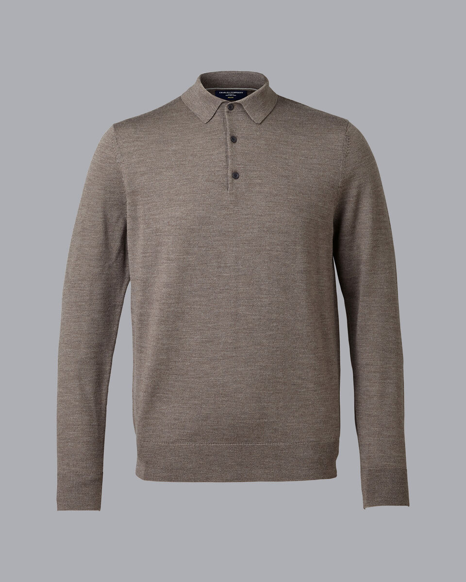 Merino Polo Sweater - Mocha | Charles Tyrwhitt