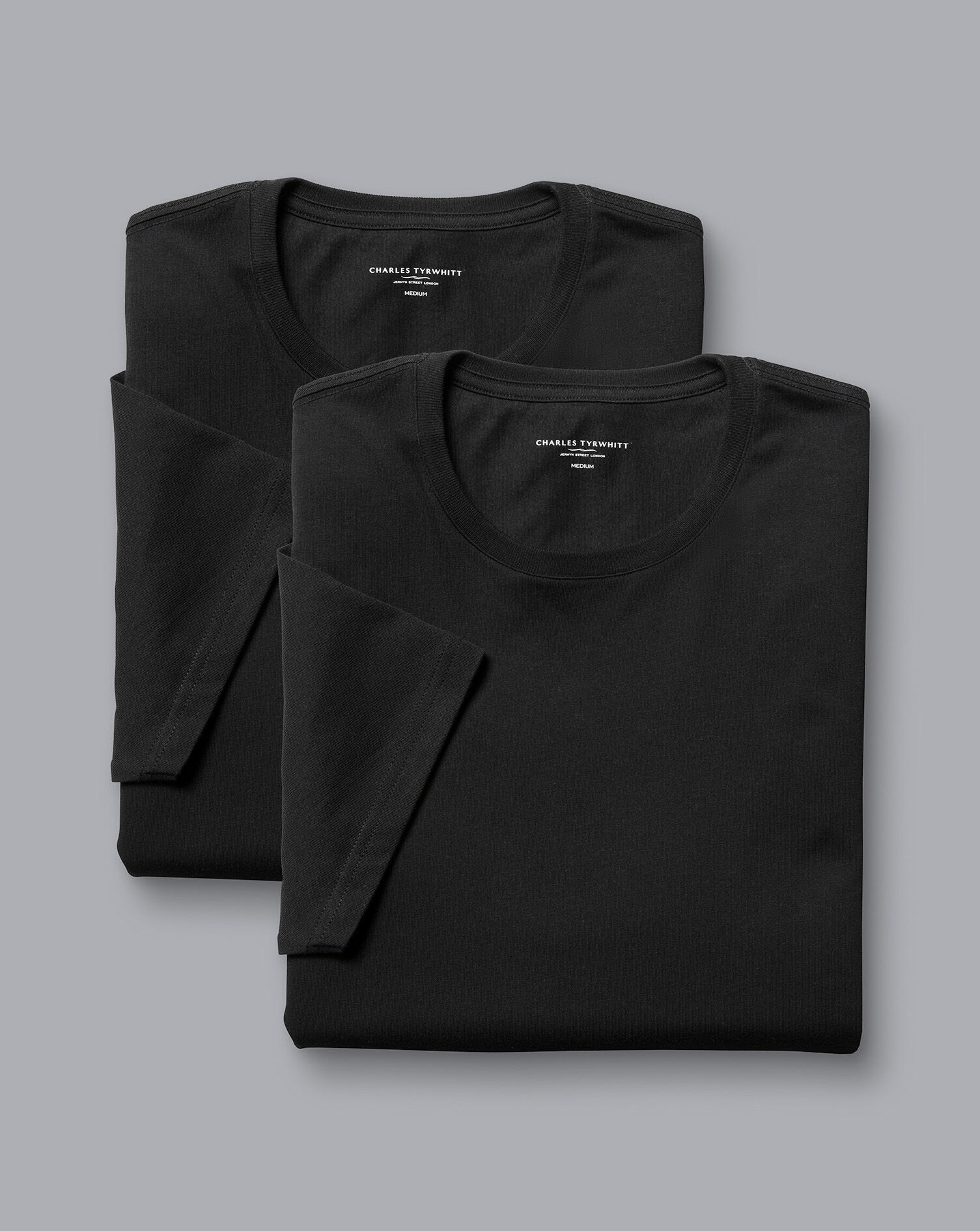 2-Pack Crew Neck Cotton T-Shirt - Black | Charles Tyrwhitt