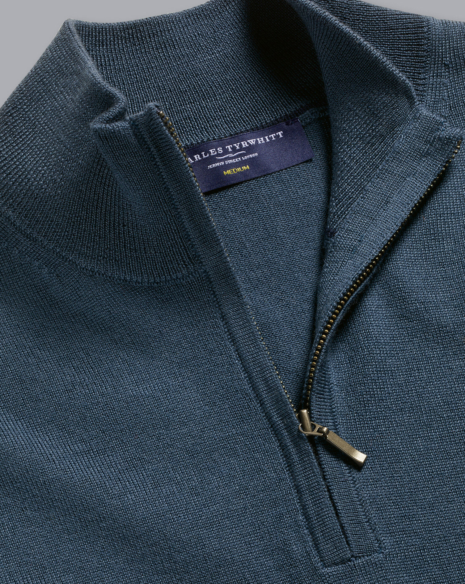 Merino Zip Neck Sweater - Petrol Blue | Charles Tyrwhitt