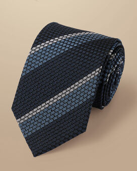 Silk Grenadine Stripe Tie - Navy & Blue