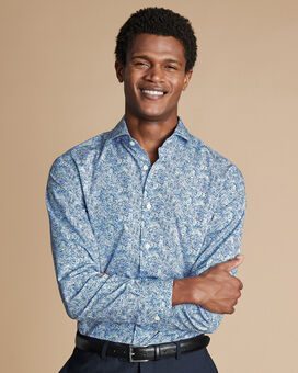 Made with Liberty Fabric Semi-Spread Linear Print Shirt - Cobalt Blue