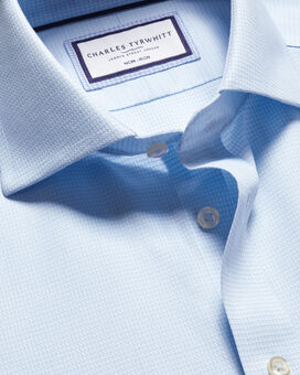 Spread Collar Non-Iron Stretch Kensington Weave Shirt - Light Blue