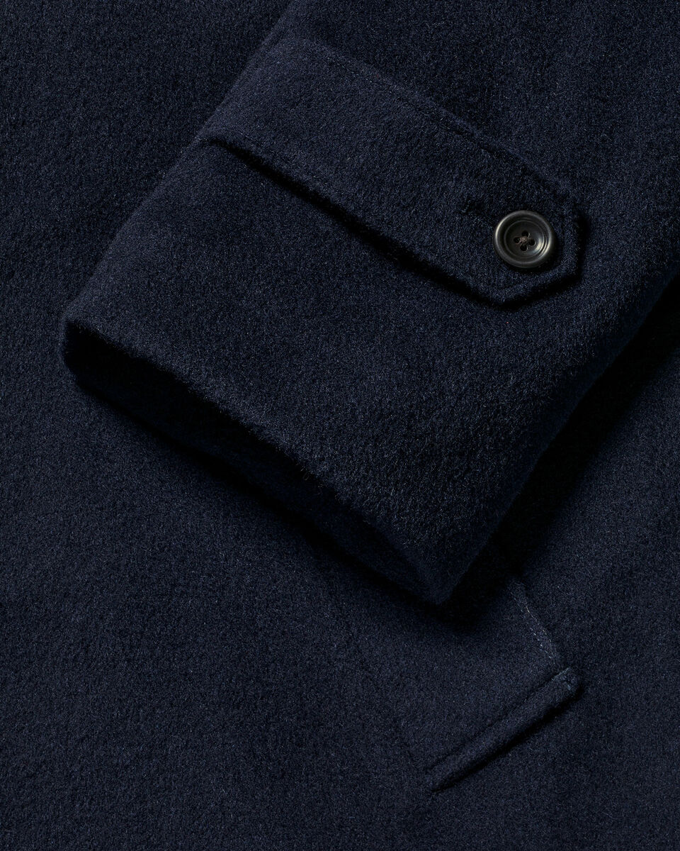Wool Funnel Neck Overcoat - Navy | Charles Tyrwhitt