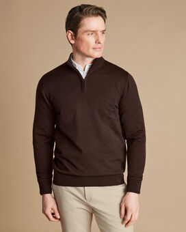 Merino Zip Neck Jumper  - Chocolate Brown