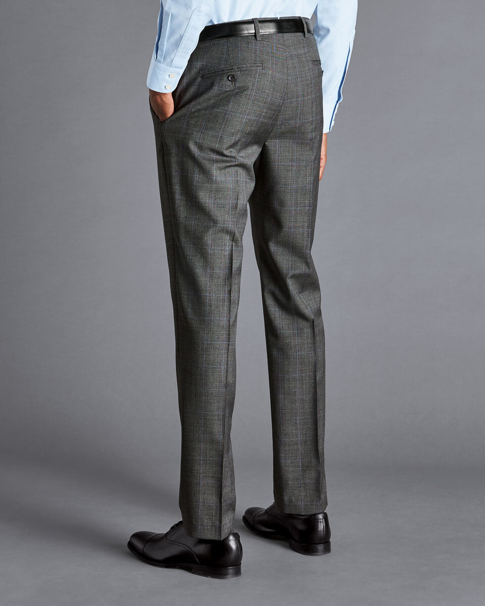 Italian Luxury Prince of Wales Check Suit Trousers - Grey | Charles ...