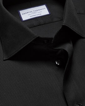 Semi-Cutaway Collar Egyptian Cotton Ascot Weave Shirt - Black