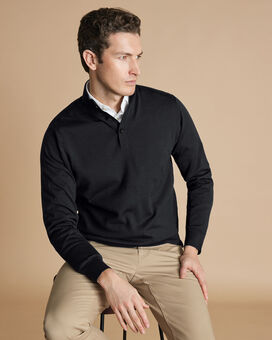 Merino Button Neck Sweater - Dark Charcoal