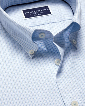 Bügelfreies Oxfordhemd mit Button-down-Kragen und Gitterkaros - Hellblau