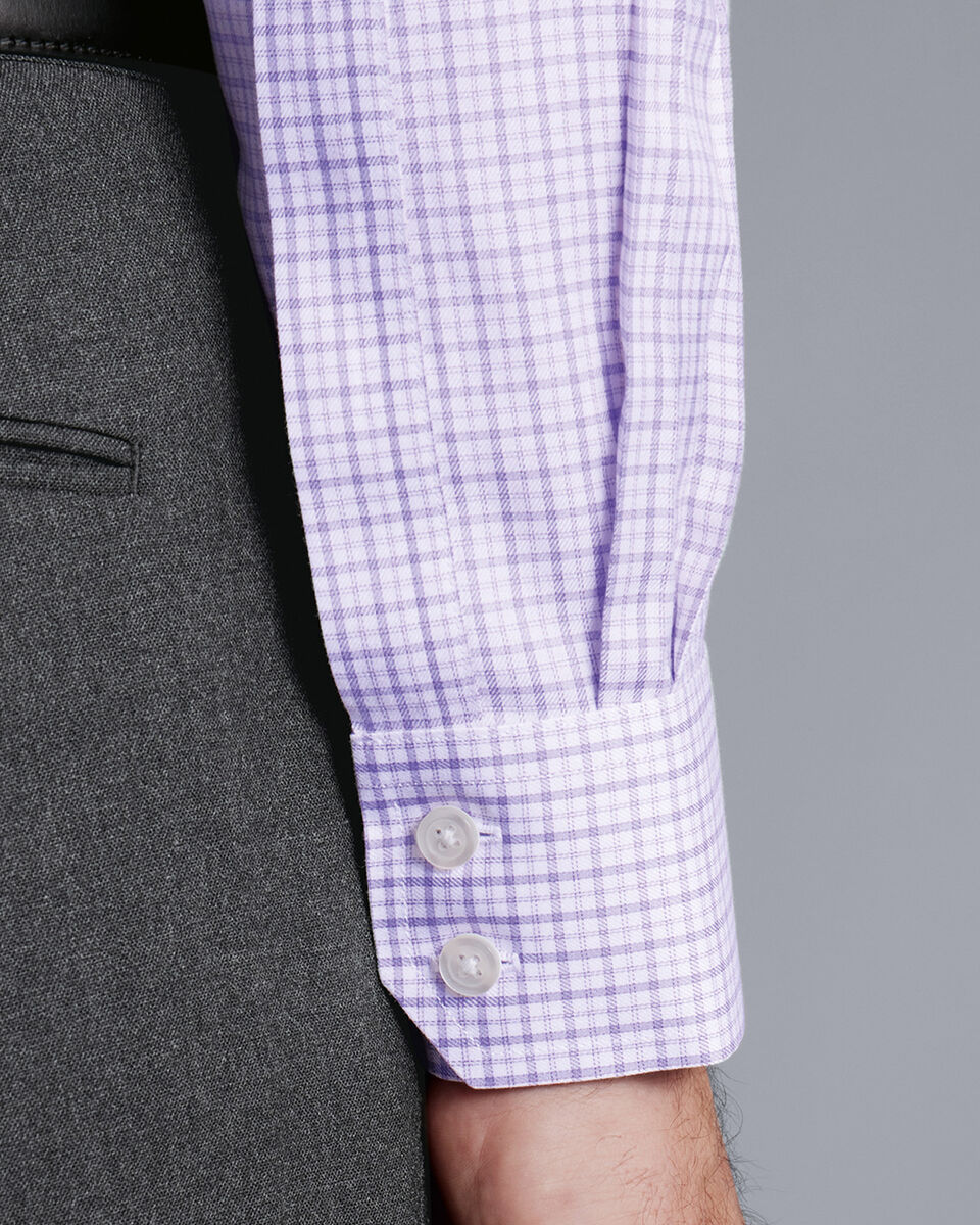 Cutaway Collar Non-Iron Twill Windowpane Check Shirt - Lilac Purple ...