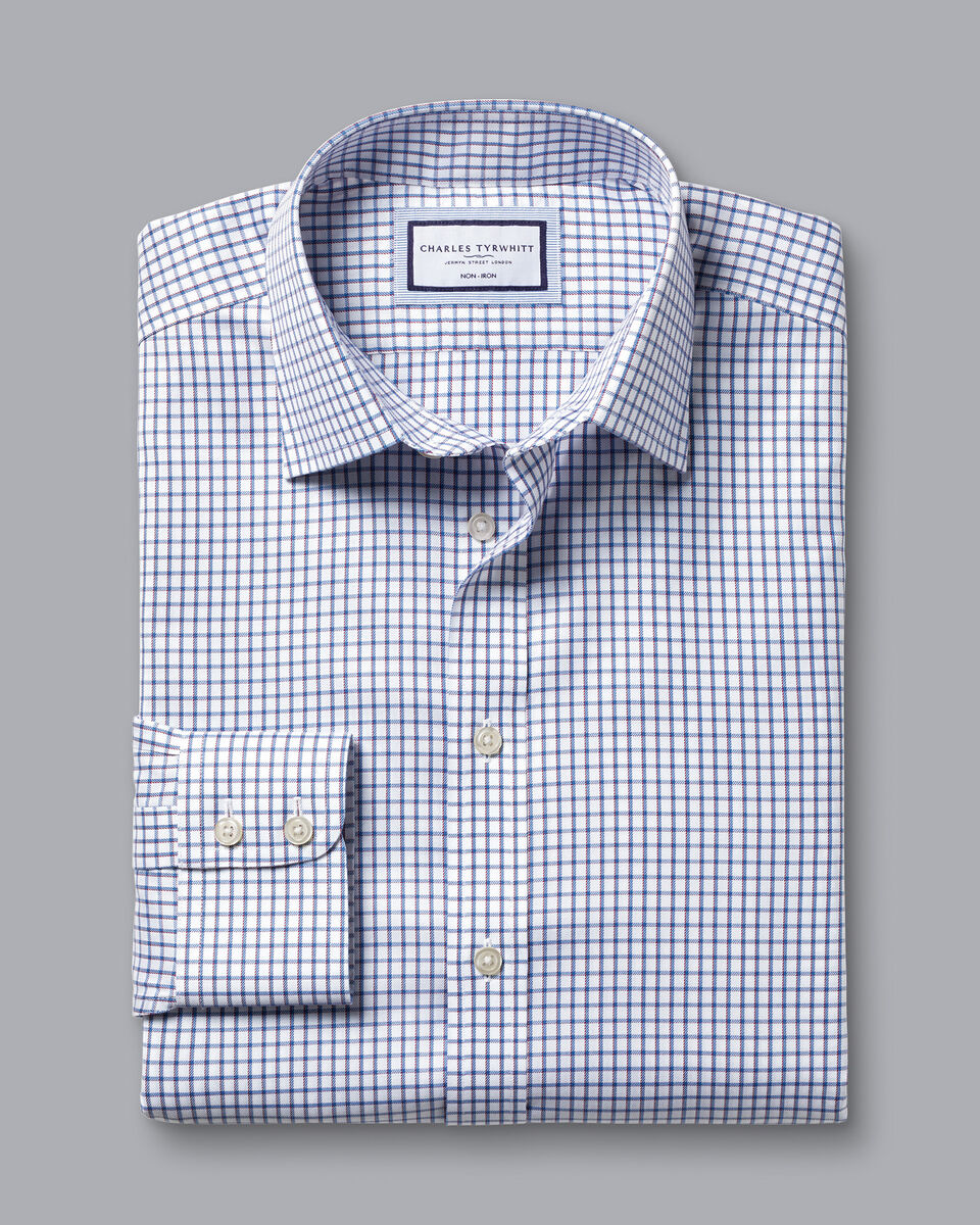 Non-Iron Two Colour Check Shirt - Indigo Blue | Charles Tyrwhitt