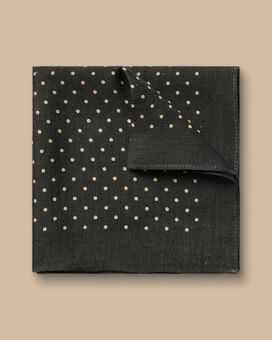 Spot Linen Silk Pocket Square - Dark Green