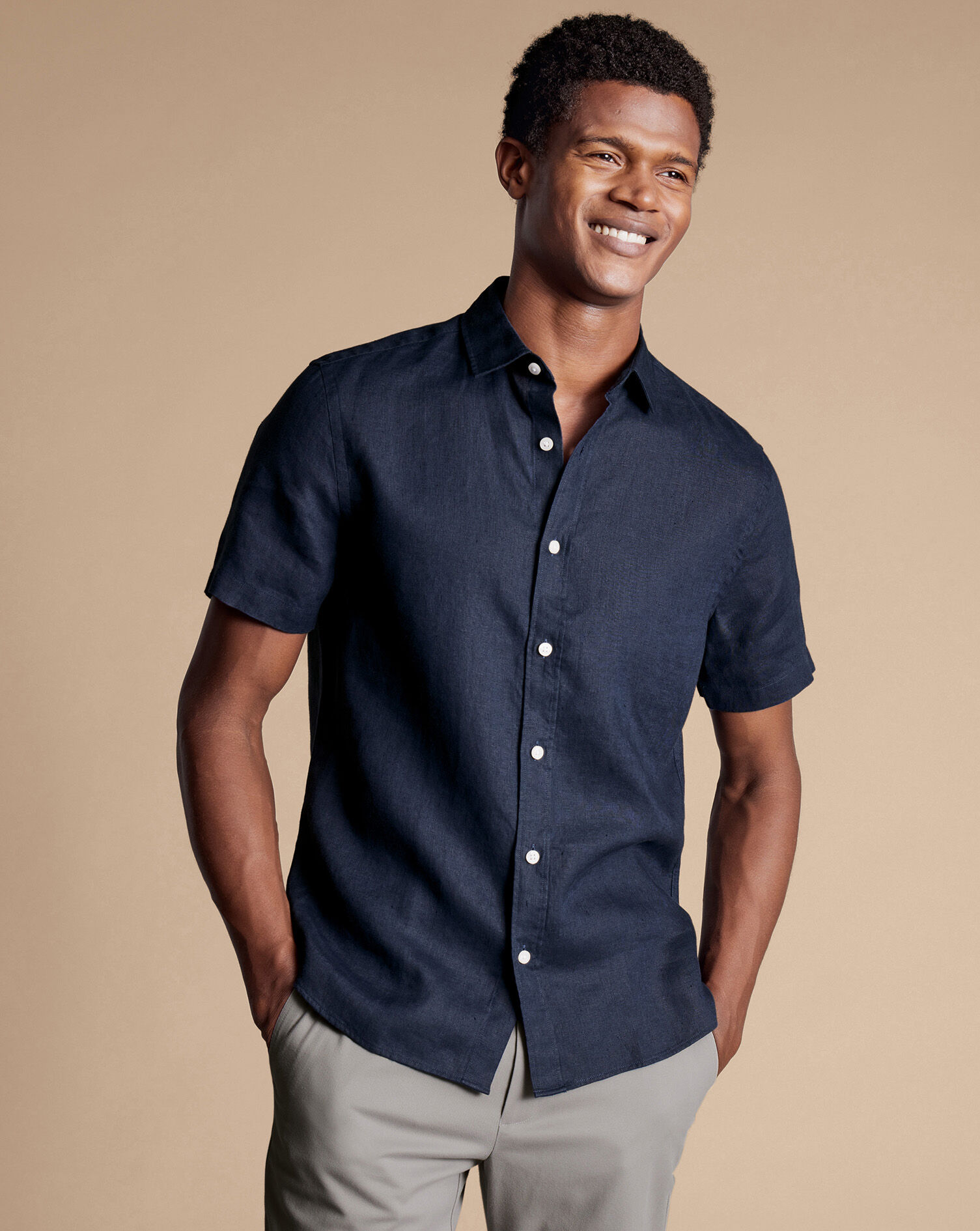 Pure Linen Shirt - Navy | Charles Tyrwhitt