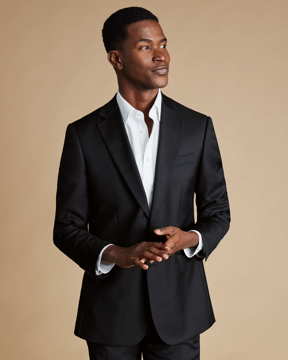 Natural Stretch Twill Suit - Black | Charles Tyrwhitt
