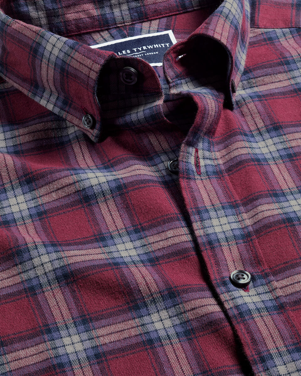 Brushed Flannel Check Shirt - Dark Red | Charles Tyrwhitt