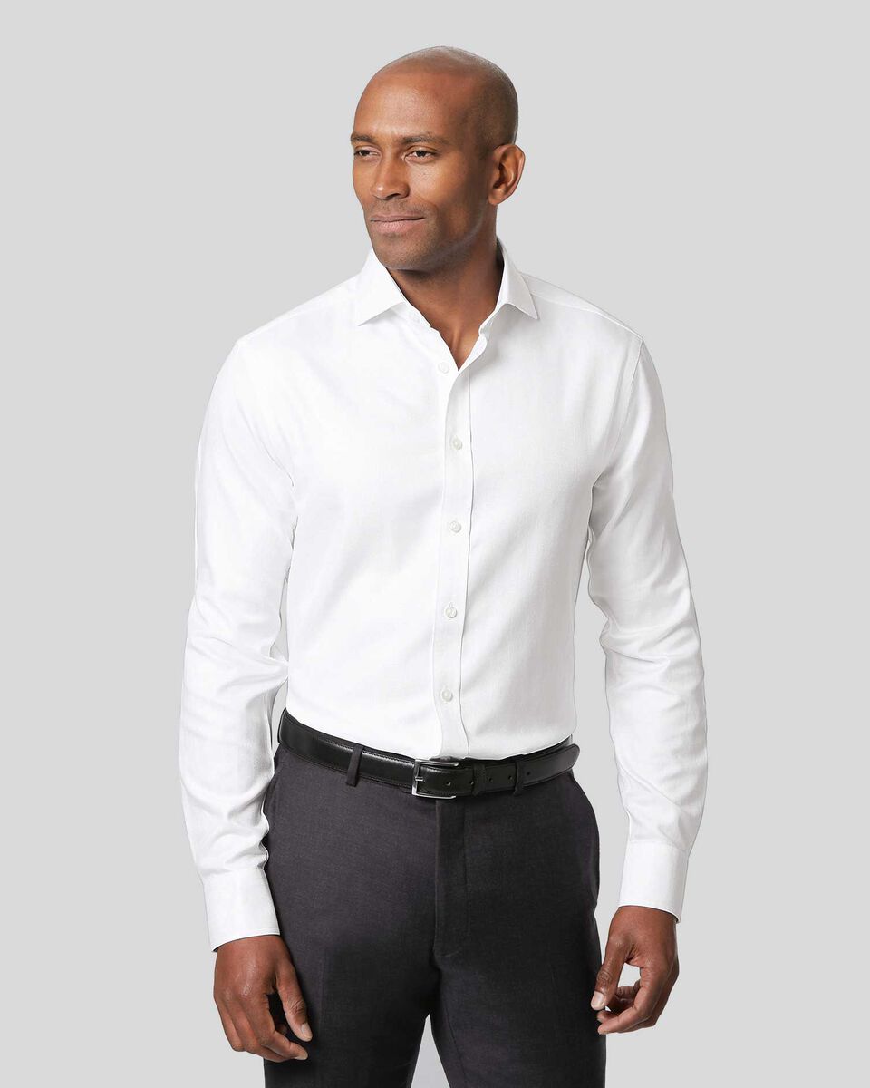 Cutaway Collar Non-Iron Herringbone Shirt - White | Charles Tyrwhitt