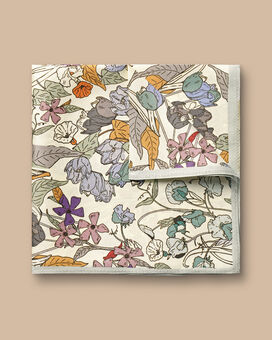 Floral Silk Pocket Square - Cream