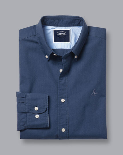 Button-Down Collar Washed Oxford Shirt - Dark Blue Melange | Charles ...