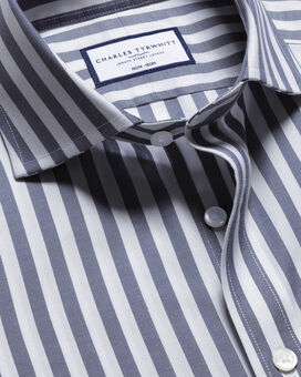 Spread Collar Non-Iron Twill Wide Stripe Shirt - Royal Blue