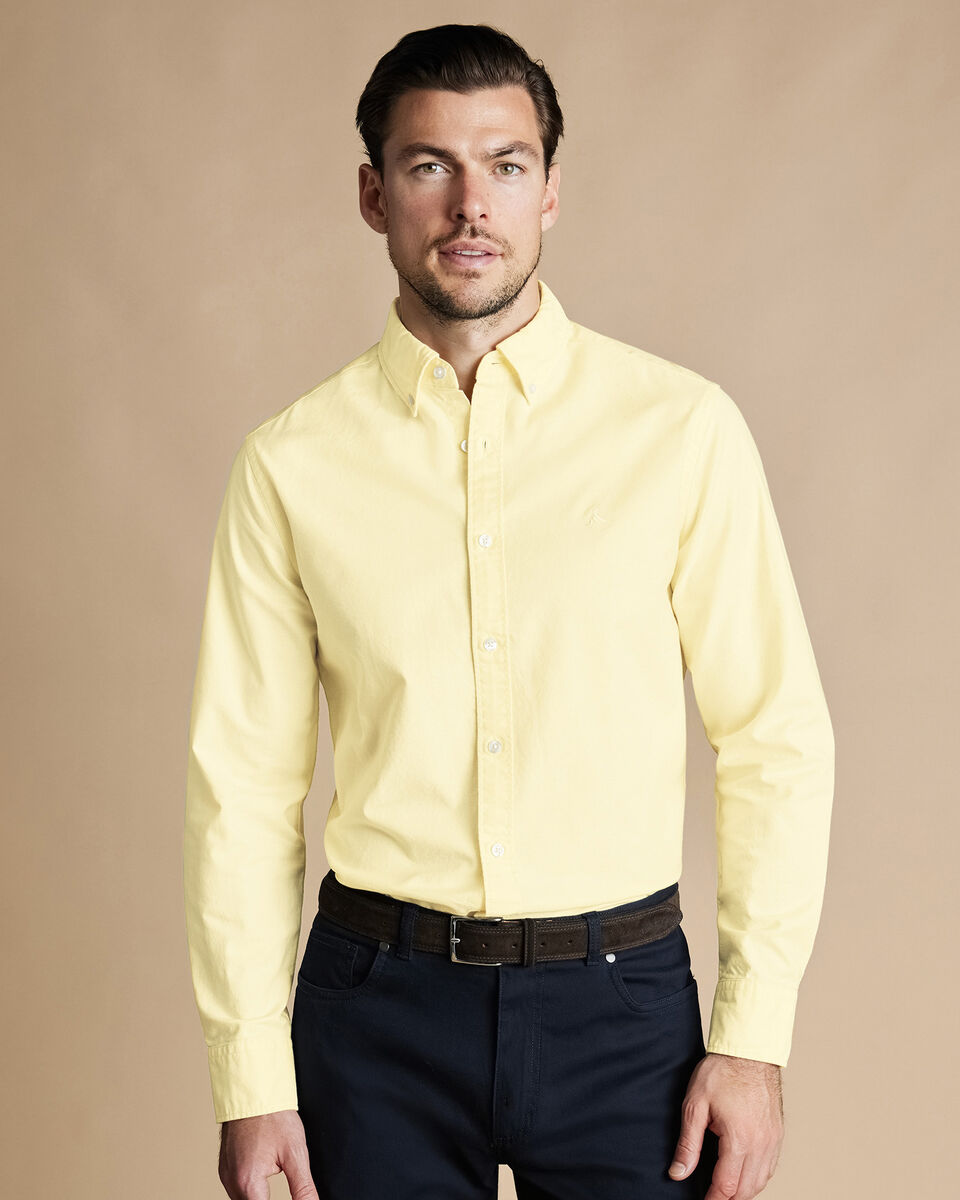 Button-Down Collar Stretch Washed Oxford Shirt - Lemon | Charles Tyrwhitt
