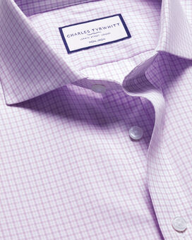 Spread Collar  Non-Iron Poplin Grid Check Shirt - Lilac Purple