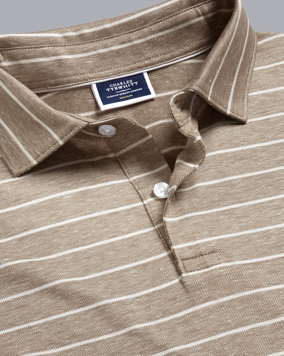 Cotton Charles Linen Mocha Polo Tyrwhitt - Stripe |