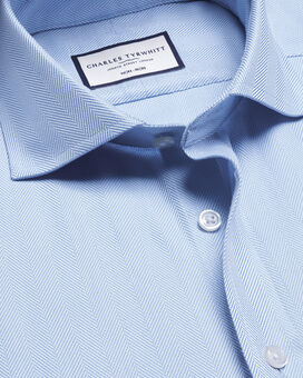 Spread Collar Non-Iron Herringbone Shirt - Sky Blue