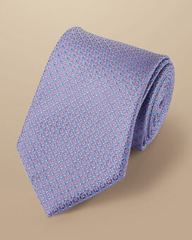 Mini Floral Semi Plain Silk Pattern Tie - Lilac Purple