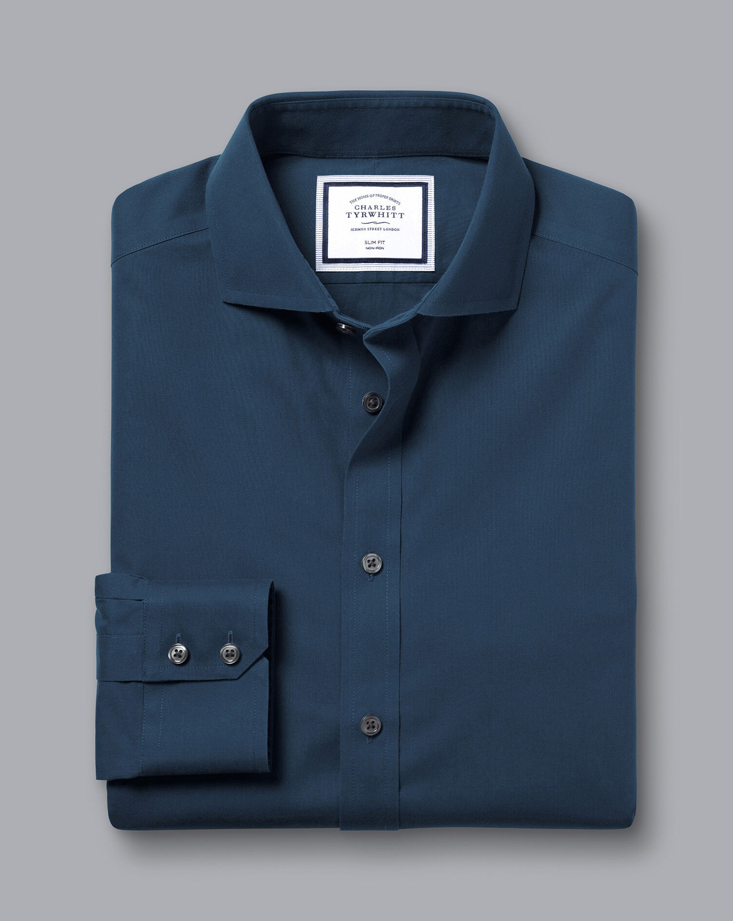 Spread Collar Non-Iron Poplin Shirt - Petrol Blue | Charles Tyrwhitt