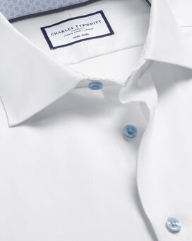 Semi-Cutaway Non-Iron Collar Twill Shirt with Printed Trim - White