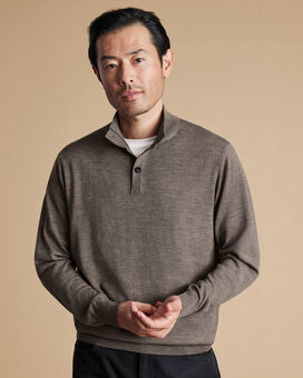 Merino Button Neck Sweater - Mocha