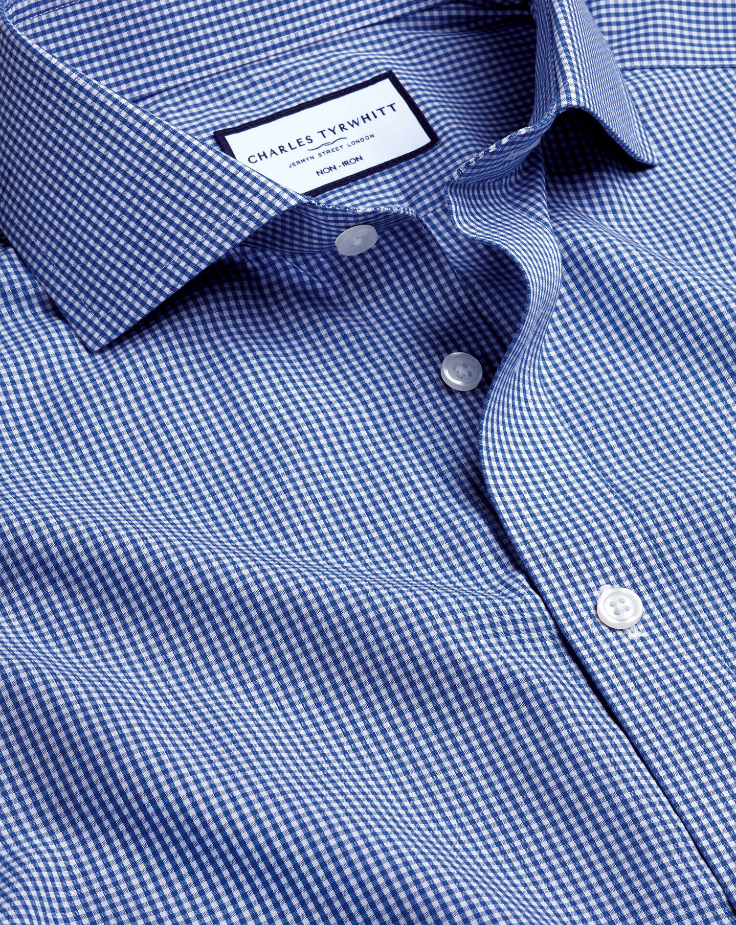 Spread Collar Non-Iron Poplin Multi Check Shirt - Cobalt Blue 