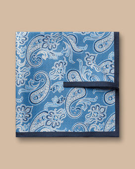 Pochette de costume à motif cachemire en soie - Bleu océan