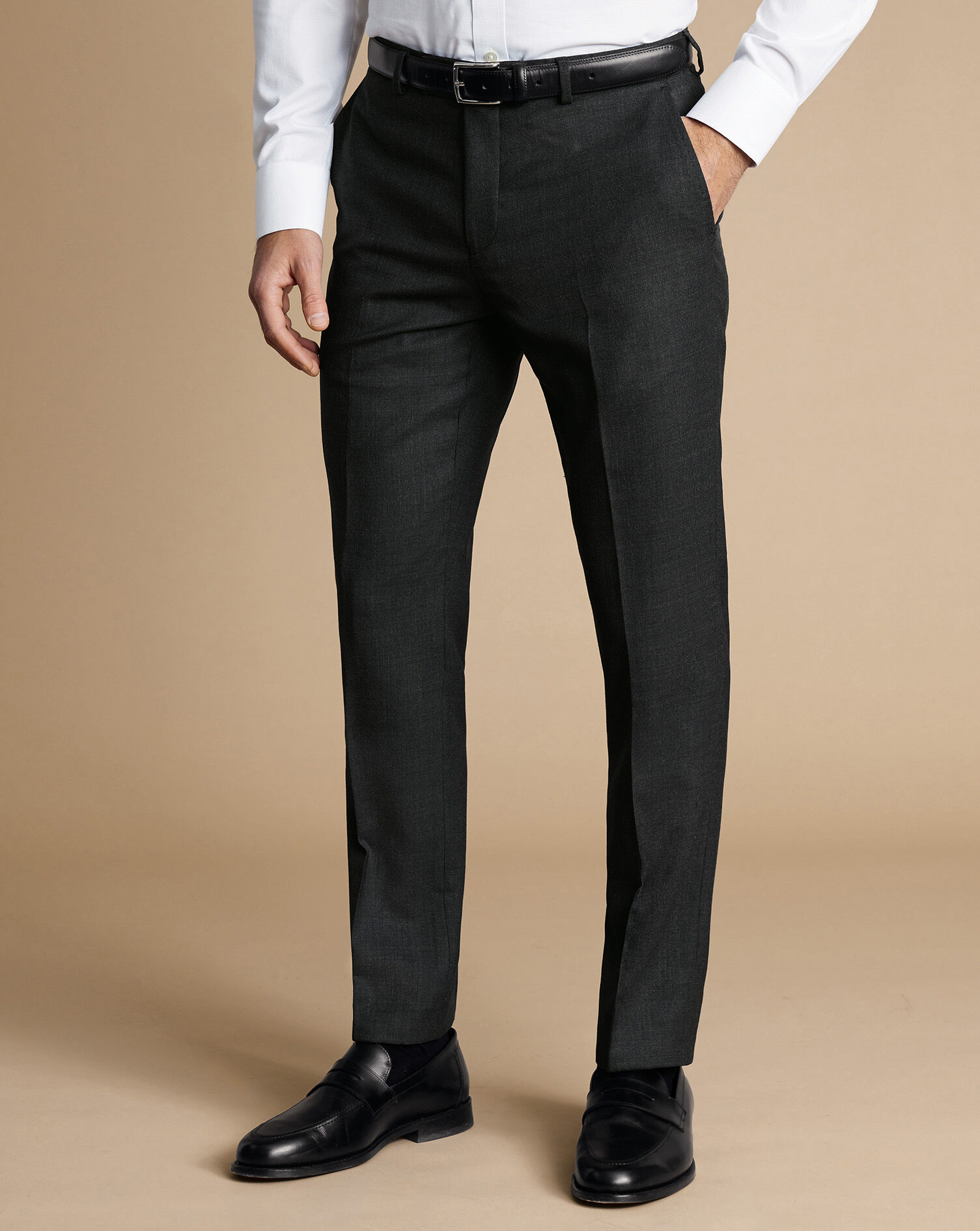 Black shirt and grey fashion pant formal