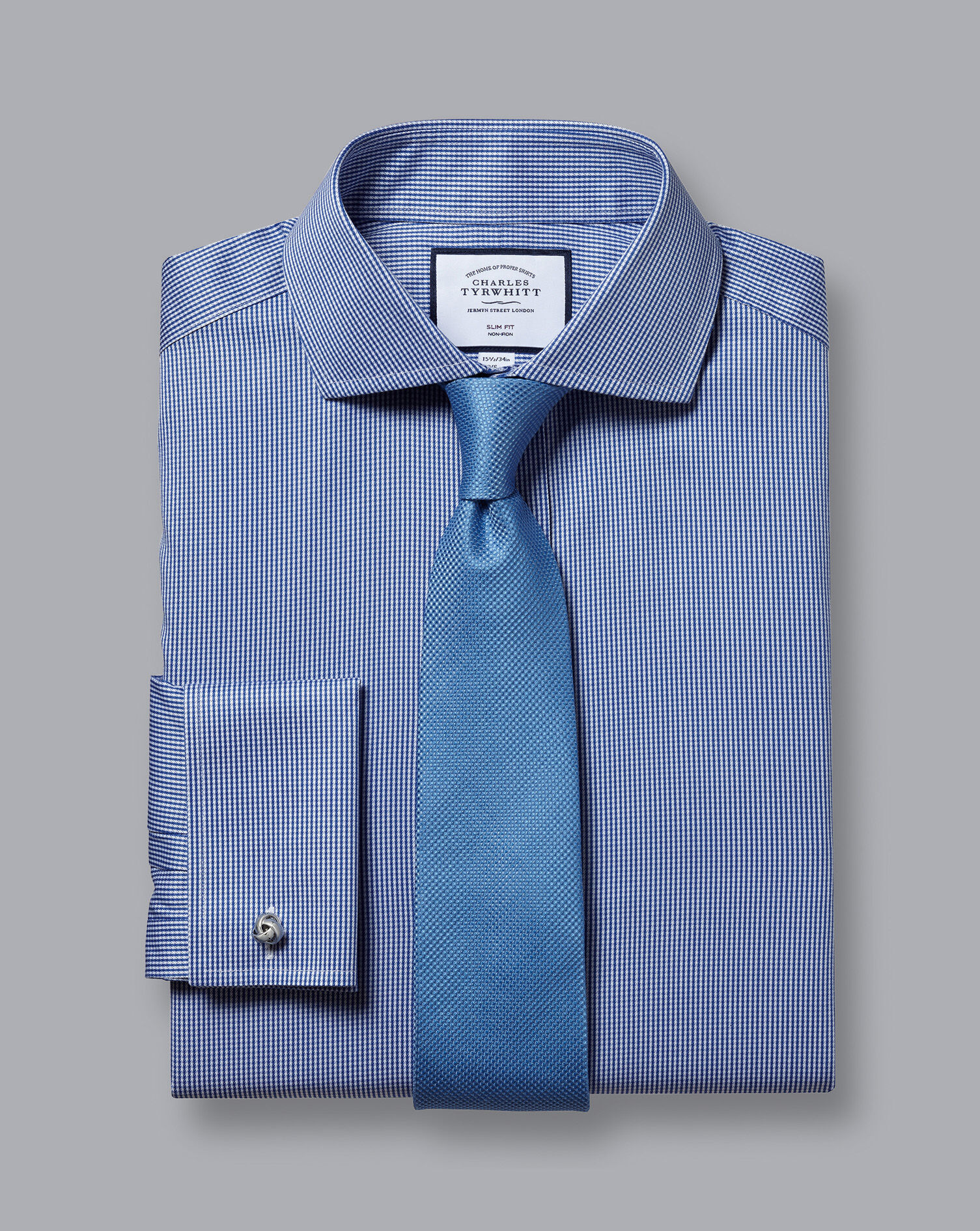 Spread Collar Non-Iron Puppytooth Shirt - Royal Blue | Charles