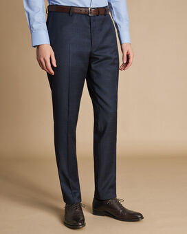 Windowpane Check Suit Trousers - Indigo Blue