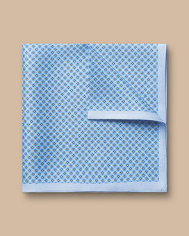 Mini Floral Silk Pocket Square - Cornflower Blue