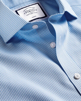 Spread Collar Non-Iron Mini Gingham Check Shirt - Cornflower Blue ...