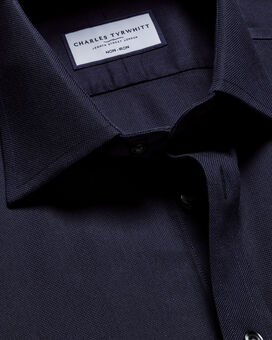 Chemise en tissu Royal Oxford à col italien sans repassage - Bleu marine