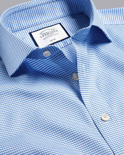 Cutaway Collar Non-Iron Twill Gingham Shirt - Cobalt Blue | Charles ...